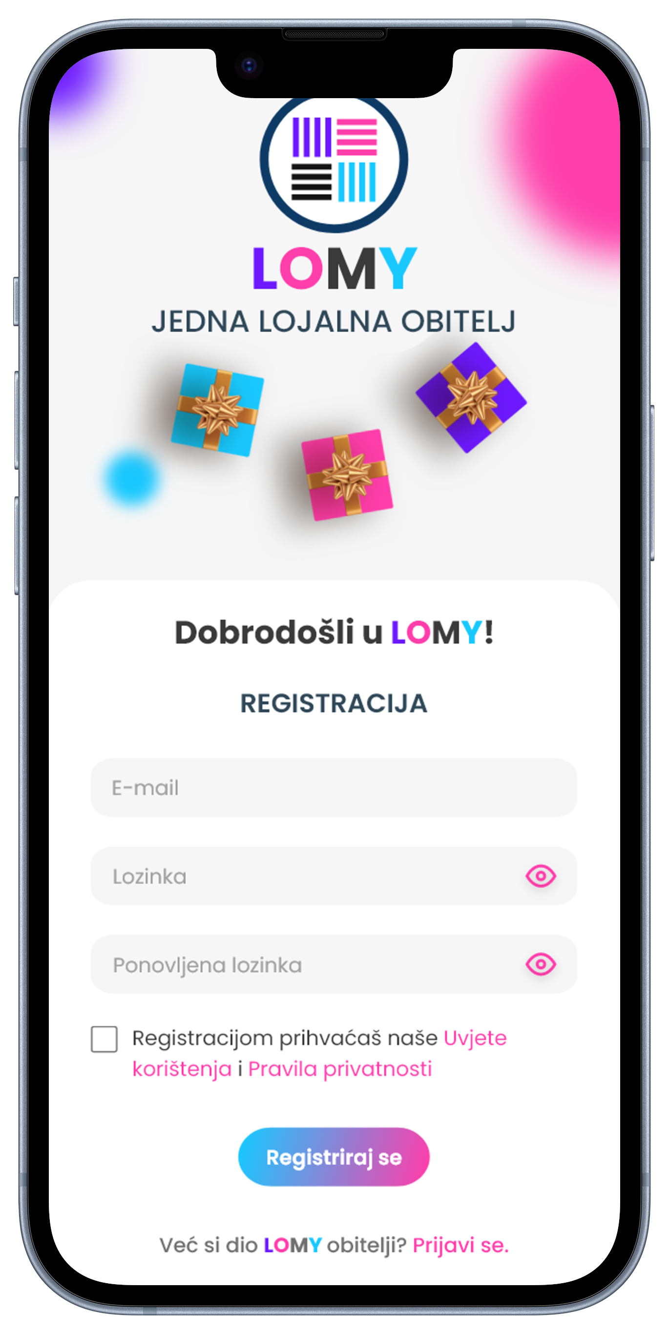 LOMY, registriraj se, inovativna platforma, program vjernosti, digitalni program vjernosti, klub vjernosti, loyalty program, mobilna aplikacija za bodove, skupljanje bodova, skeniranje računa